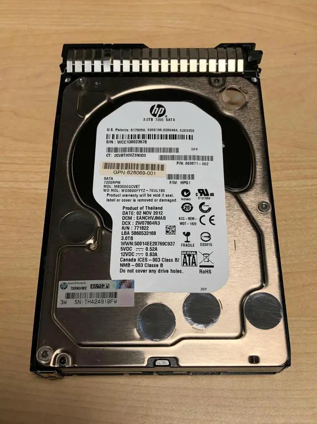 Main image of 693671-002-SC HP 3TB 6G SATA 7.2K rpm 3.5" LFF SC Midline Hard Drive Gen8/Gen9