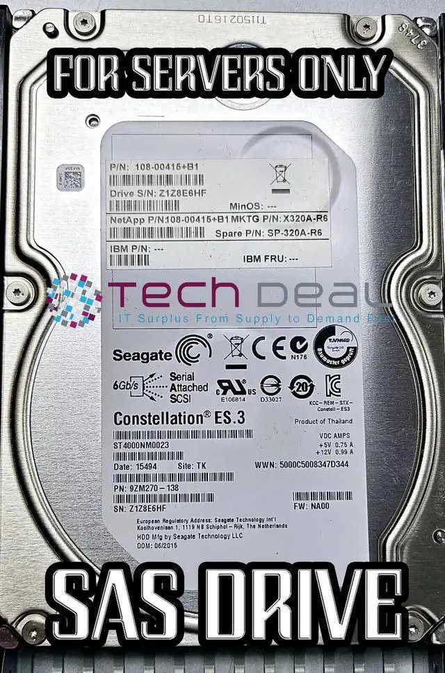Main image of (NOT FOR HOME PC!) ST4000NM0023 Seagate 4TB 7200RPM 6Gb/s 128MB 3.5" SAS Hard Drive HDD SERVER dell