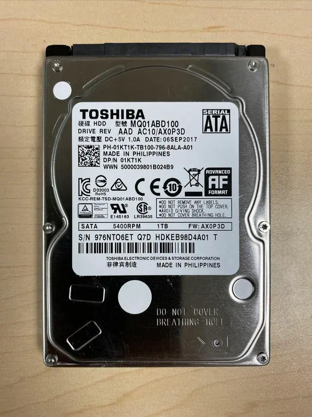 Main image of Toshiba MQ01ABD100 1TB 5400RPM 2.5" SATA 3Gb/s Hard Drive for PS4, PS3, Laptop