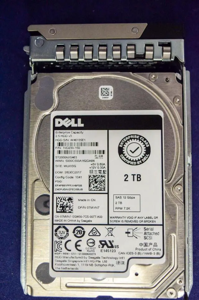 Main image of (NOT FOR HOME PC!) TMVN7 DELL 2TB 7.2K 12G SFF SAS ENT SED HDD 0TMVN7 ST2000NX0463 Dell caddy drive