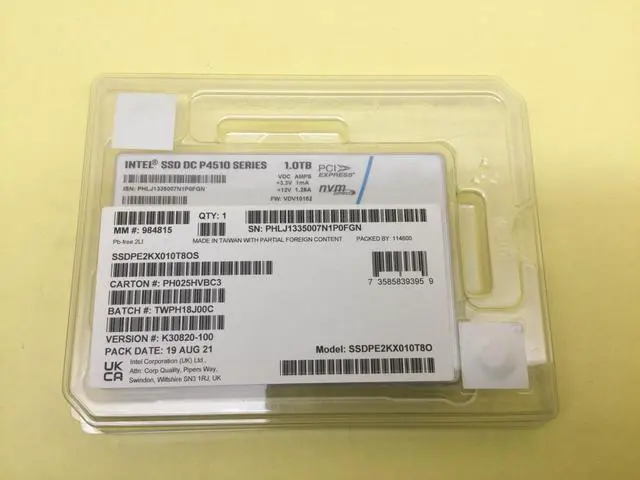Main image of Intel DC P4510 1TB NVMe PCIe 3.1x4 3D TLC 2.5" 15mm SSD SSDPE2KX010T8O