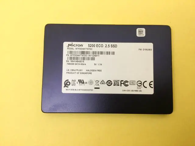 Alt view image 2 of 5 - Micron 5200 ECO 7.68TB SATA 6Gb/s 2.5'' 7680GB Enterprise SSD MTFDDAK7T6TDC