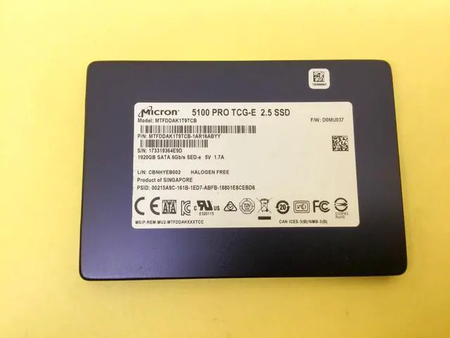 Main image of Micron 5100 PRO Series 1.92TB SATA 6Gb/s 2.5in SSD MTFDDAK1T9TCB