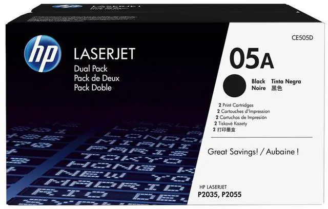 Main image of HP 05A 2-pack Black Original LaserJet Toner Cartridges, Per cartridge: ~2,300