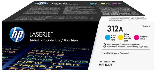 Main image of HP 312A Cyan Tri-Pack LaserJet Toner Cartridge, Per cartridge: 2,700 pages,