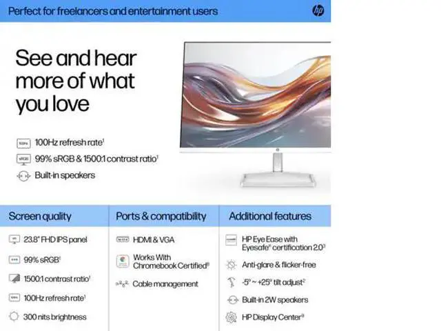 Alt view image 7 of 7 - HP Series 5 23.8 inch FHD Monitor with Speakers - 524sa 23.8" FHD (1920 x 1080)