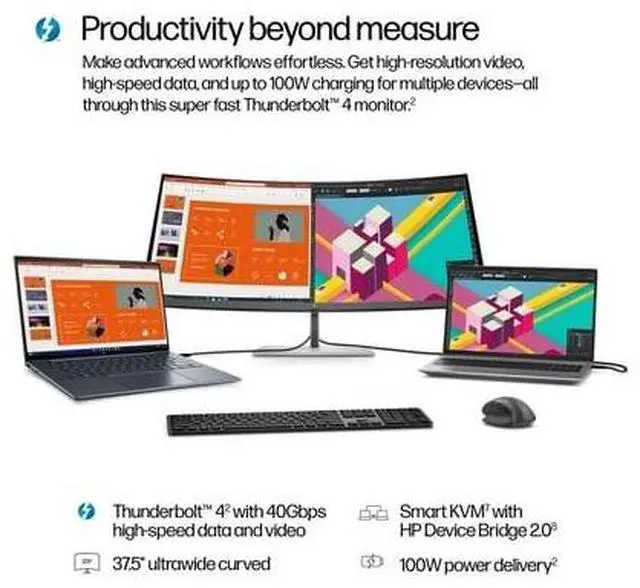 Alt view image 6 of 7 - HP Series 7 Pro 37.5 inch WQHD+ Thunderbolt 4 Monitor - 738pu 37.5" WQHD+ (3840