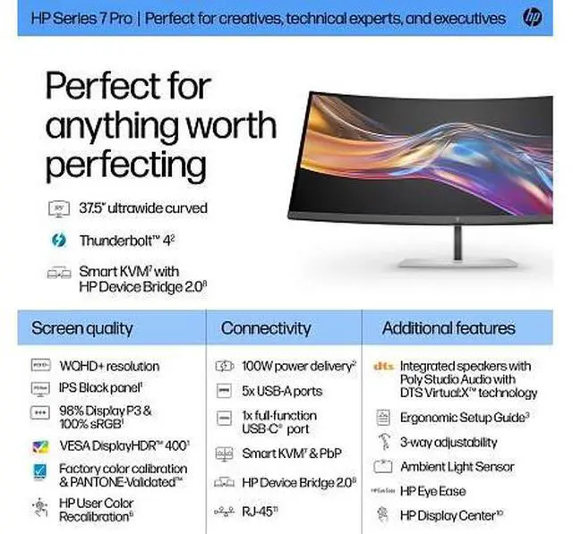 Alt view image 5 of 7 - HP Series 7 Pro 37.5 inch WQHD+ Thunderbolt 4 Monitor - 738pu 37.5" WQHD+ (3840
