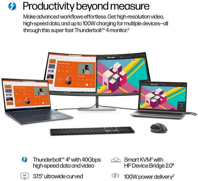 Alt view image 7 of 7 - HP Series 7 Pro 37.5 inch WQHD+ Thunderbolt 4 Monitor - 738pu 37.5" WQHD+ (3840