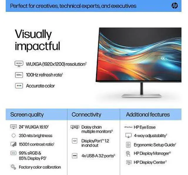Alt view image 6 of 7 - HP Series 7 Pro 24 inch WUXGA Monitor - 724pn 24" WUXGA (1920 x 1200) 50-100 Hz
