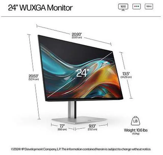 Alt view image 7 of 7 - HP Series 7 Pro 24 inch WUXGA Monitor - 724pn 24" WUXGA (1920 x 1200) 50-100 Hz