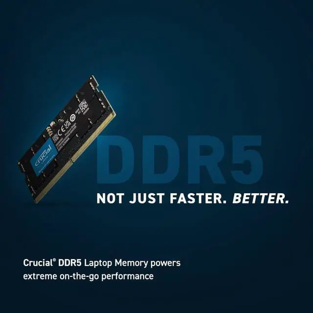 Alt view image 2 of 5 - Crucial 32GB DDR5 4800MHz CL40 SODIMM Laptop Memory - CT32G48C40S5