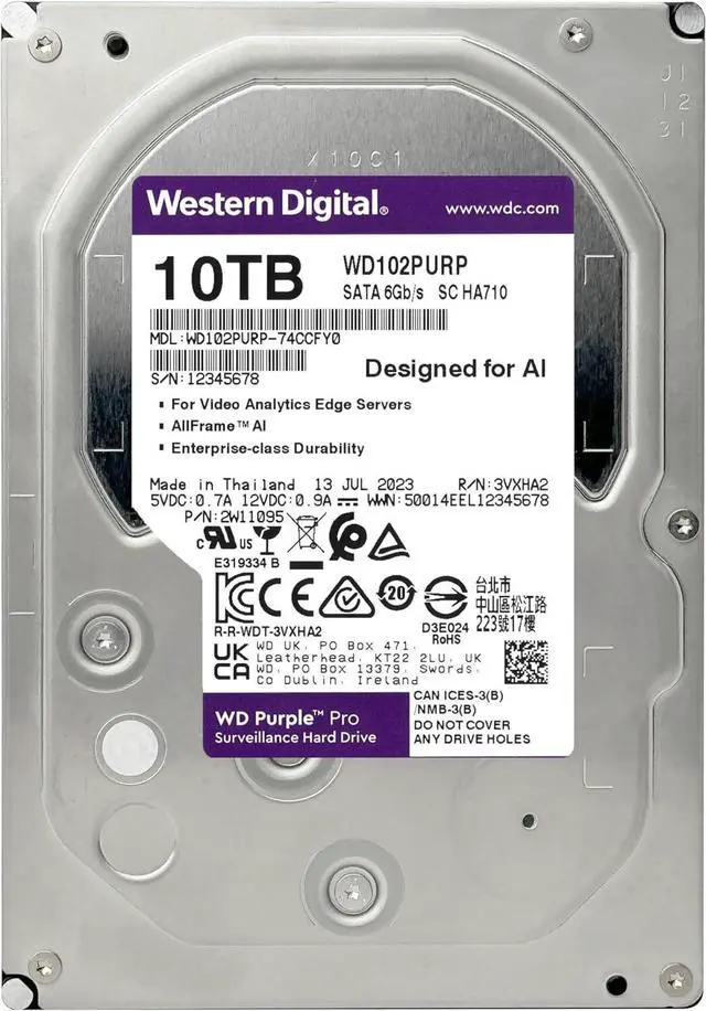 Alt view image 3 of 3 - WD 10TB WD Purple Pro Surveillance Internal Hard Drive HDD WD102PURP