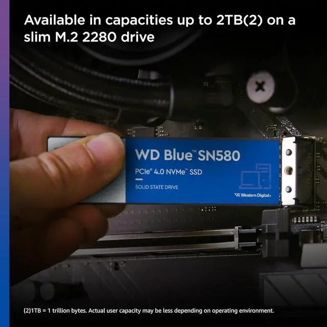 Alt view image 3 of 6 - WD Blue SN580 SSD 2TB Gen4 x4 PCIe NVMe M.2 2280 SSD WDS200T3B0E