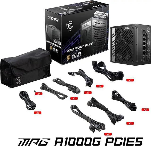 Alt view image 3 of 3 - MSI PCIE 5 & ATX 3.0 Gaming Power Supply Full Modular ATX PSU MPGA1000GPCIE5