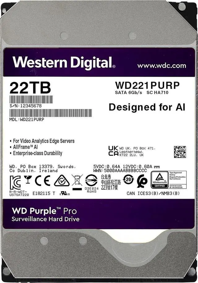 Alt view image 2 of 2 - WD Purple Pro 22TB Internal Hard Drive HDD SATA 6 Gb/s 512 MB Cache WD221PURP