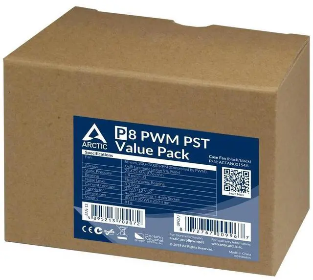 Alt view image 3 of 3 - Arctic P8 PWM PST (5-Pack) 80mm Fan Speed: 200-3000 RPM Case Fan - Black/Black