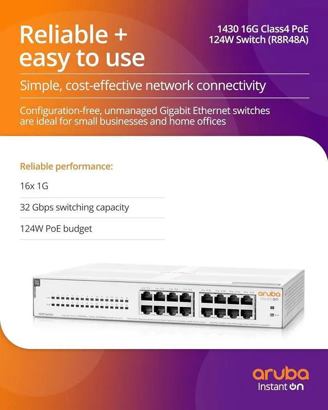 Alt view image 2 of 6 - HPE Instant On 1430 16-Port Gb Unmanaged Layer 2 Ethernet Switch R8R48A#ABA