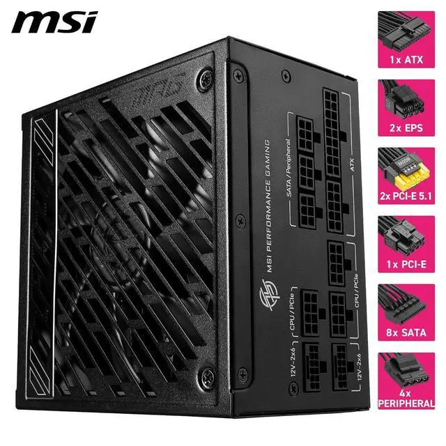 Alt view image 5 of 7 - MSI 1000W ATX 3.1 PSU Full Modular 80 Plus Gold Certified ATX MPG A1000GS PCIE5