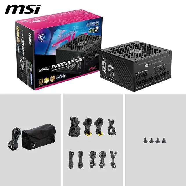 Alt view image 7 of 7 - MSI 1000W ATX 3.1 PSU Full Modular 80 Plus Gold Certified ATX MPG A1000GS PCIE5