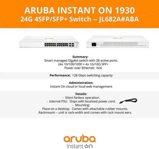 Alt view image 4 of 7 - HPE Instant On 1930 24-Port Gb Ethernet 24xGE Smart Switch US Cord JL682A#ABA