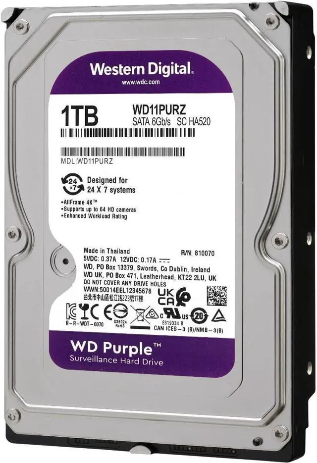 Alt view image 2 of 2 - WD 1TB Purple Surveillance Internal Hard Drive HDD WD11PURZ