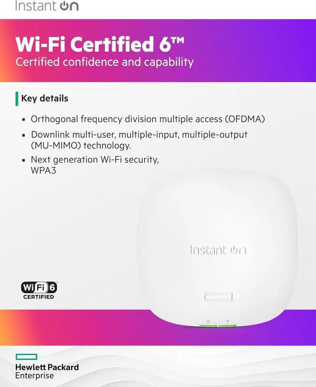 Alt view image 4 of 7 - HPE Networking Instant On AP22 802.11ax 2x2 Wi-Fi 6 Wireless Access Point