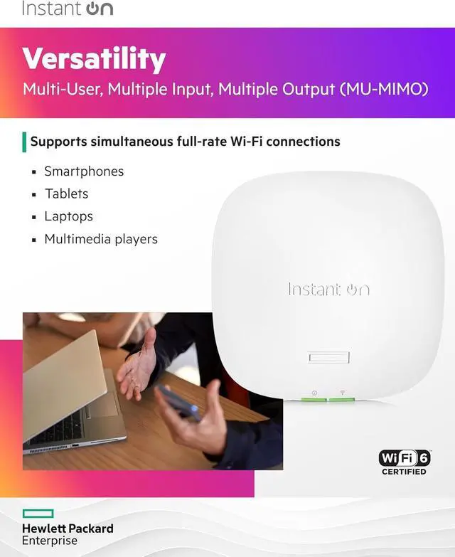 Alt view image 5 of 7 - HPE Networking Instant On AP22 802.11ax 2x2 Wi-Fi 6 Wireless Access Point