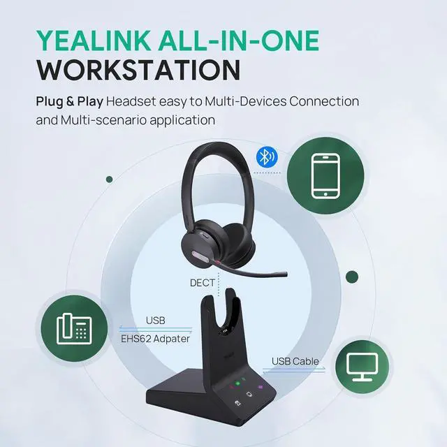 Alt view image 6 of 7 - Yealink WH64 Dual Teams Wireless Headset DECT&Bluetooth Phone Headset 1208674