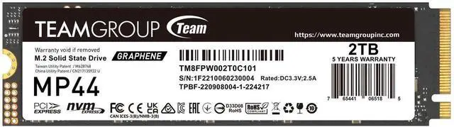 Main image of Team Group MP44 M.2 2280 2TB SLC Cache PCIe 4.0 x4 with NVMe SSD TM8FPW002T0C101