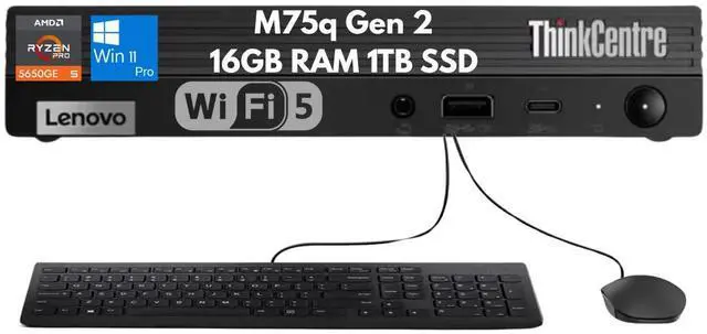 Main image of Lenovo ThinkCentre M75q Gen 2 Tiny Ryzen 5 PRO 5650GE 16GB 1TB Wi-Fi Kybd Mouse