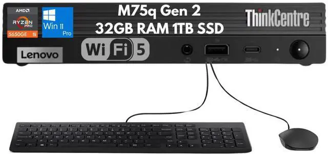 Main image of Lenovo ThinkCentre M75q Gen 2 Tiny Ryzen 5 PRO 5650GE 32GB 1TB Wi-Fi Kybd Mouse