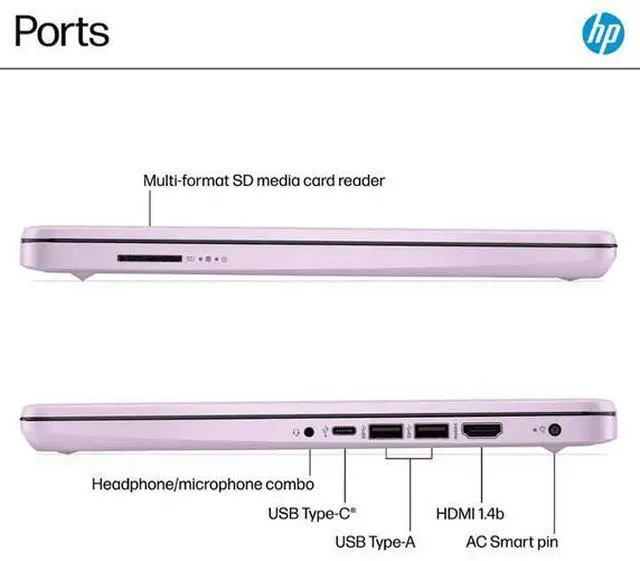 Alt view image 4 of 7 - HP Laptop 14" HD Intel N150 8GB 128GB UFS Webcam Office 365 Win 11 Lavender