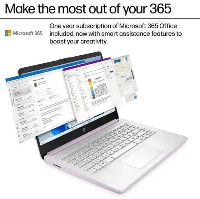 Alt view image 5 of 7 - HP Laptop 14" HD Intel N150 8GB 128GB UFS Webcam Office 365 Win 11 Lavender