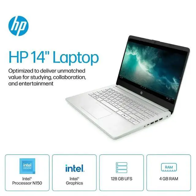 Alt view image 5 of 7 - HP Laptop 14" HD Intel N150 4GB 128GB UFS Webcam Office 365 Win 11 S Green