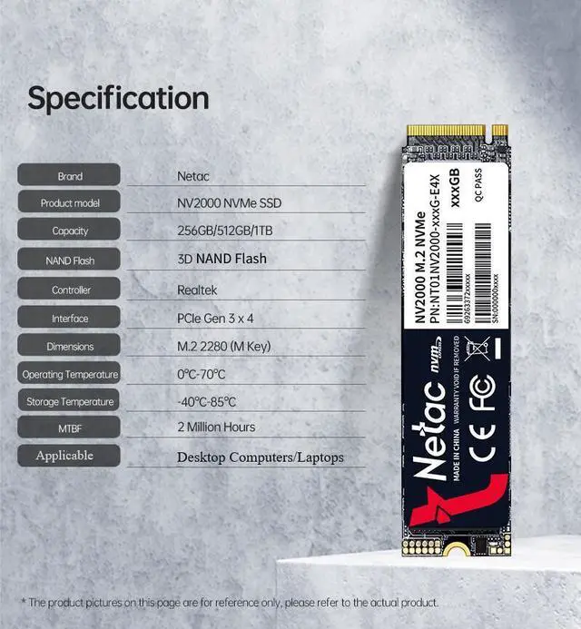 Alt view image 2 of 7 - Netac 512GB M.2 2280 Internal SSD PCIe Gen3x4 NVMe Solid State Drive 2500MB/s