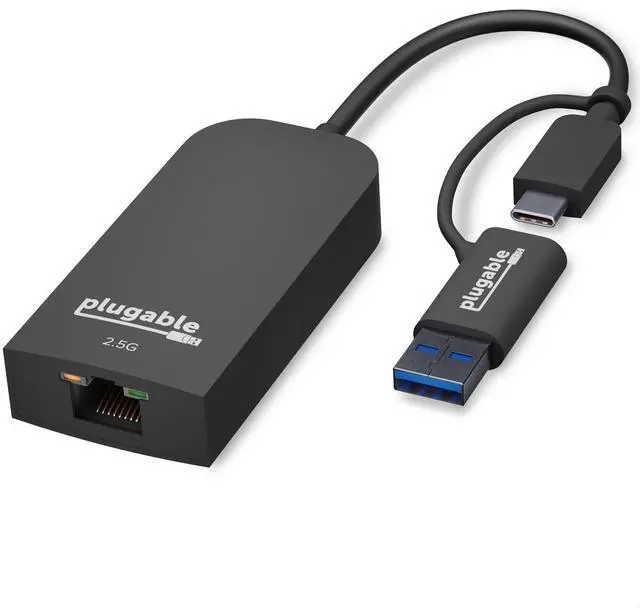Main image of Plugable 2.5G USB C and USB to Ethernet Adapter - 2-in-1 Adapter (usbc-e2500)