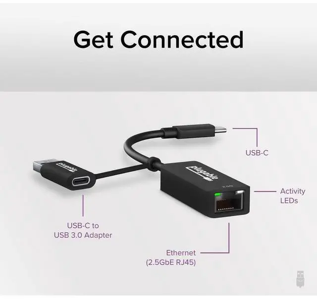 Alt view image 6 of 6 - Plugable 2.5G USB C and USB to Ethernet Adapter - 2-in-1 Adapter (usbc-e2500)