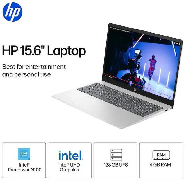 Alt view image 2 of 7 - HP 15.6" HD Intel 4-Core N100 4GB 128GB UFS WiFi 1TB Cloud 1 Year Office 365