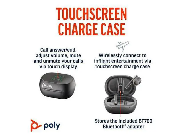 Alt view image 5 of 7 - Poly Voyager Free 60+ UC Carbon Black Earbuds +BT700 USB-C Adapter +Touchscreen - OEM