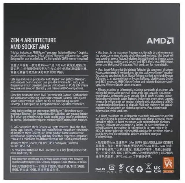 Alt view image 5 of 7 - AMD Ryzen 5 7000 7600 Hexa-core 6 Core 3.80 GHz Processor Retail Pack