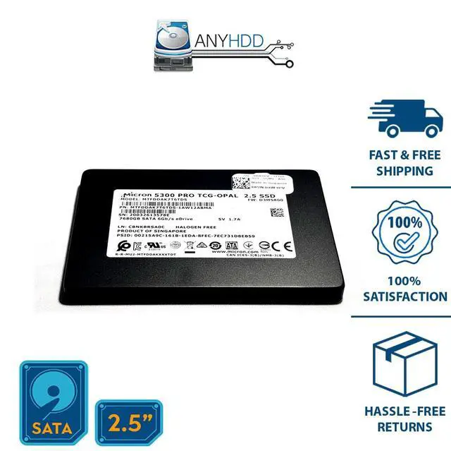Alt view image 2 of 2 - Micron 7.68TB SATA SSD - MTFDDAK7T6TDS-1AW12ABM - PN 08W1PV - 100% Health