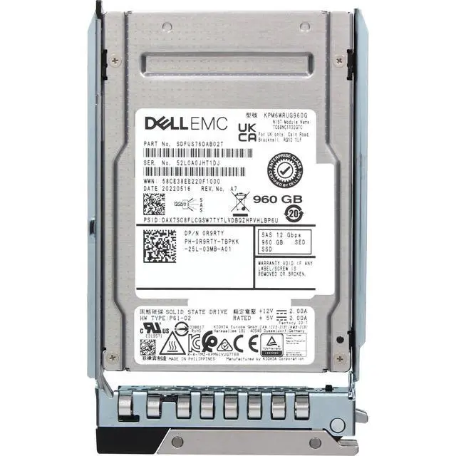 Alt view image 5 of 5 - (NOT FOR HOME PC!) Dell 960GB 12/24Gbps SAS RI TLC SED FIPS 2.5 SSD KPM6WRUG960G (R9RTY)
