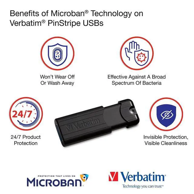 Alt view image 6 of 7 - Microban 32GB PinStripe USB 3.2 Flash Drive Business Pack