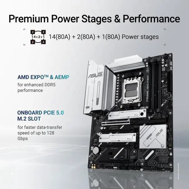 Alt view image 3 of 7 - ASUS PRIME X870-P WIFI AMD AM5 X870 ATX DDR5 PCIe 5.0 Motherboard