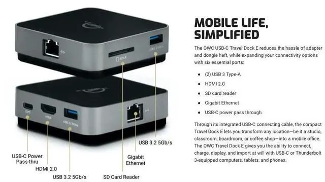 Alt view image 3 of 7 - OWC USB-C Travel Dock E Compact And Portable USB-C 6 Port Dock with Ethernet