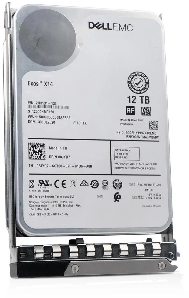 Main image of Dell 12TB 7.2K RPM SATA 6Gb/s 512e 3.5" HDD 08JYD7 G16