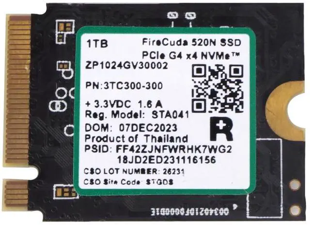 Alt view image 5 of 5 - Seagate FireCuda 520N 1TB ZP1024GV30002 PCIe Gen 4 4 NVMe 8GB/s M.2 2230 SSD