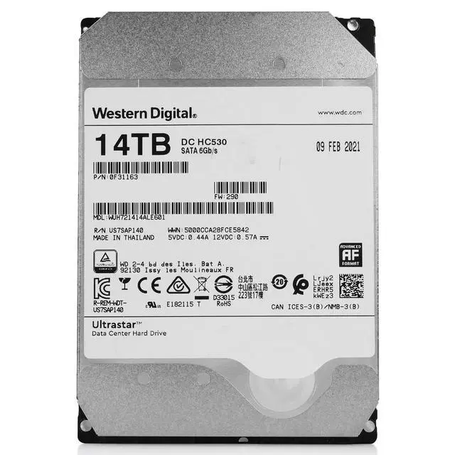 Alt view image 6 of 7 - WD Ultrastar DC HC530 14TB WUH721414ALE601 0F31163 512MB 512e SATA 7.2K 3.5" HDD