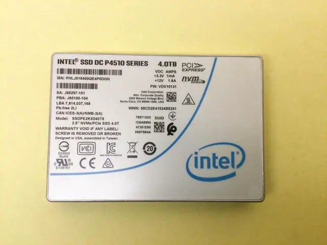 Main image of Intel DC P4510 Series 4TB U.2 NVMe PCIe 2.5'' Solid State Drive SSDPE2KX040T8